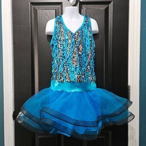 Weissman pre owned blue sequin child large dance costume jazz tap solo